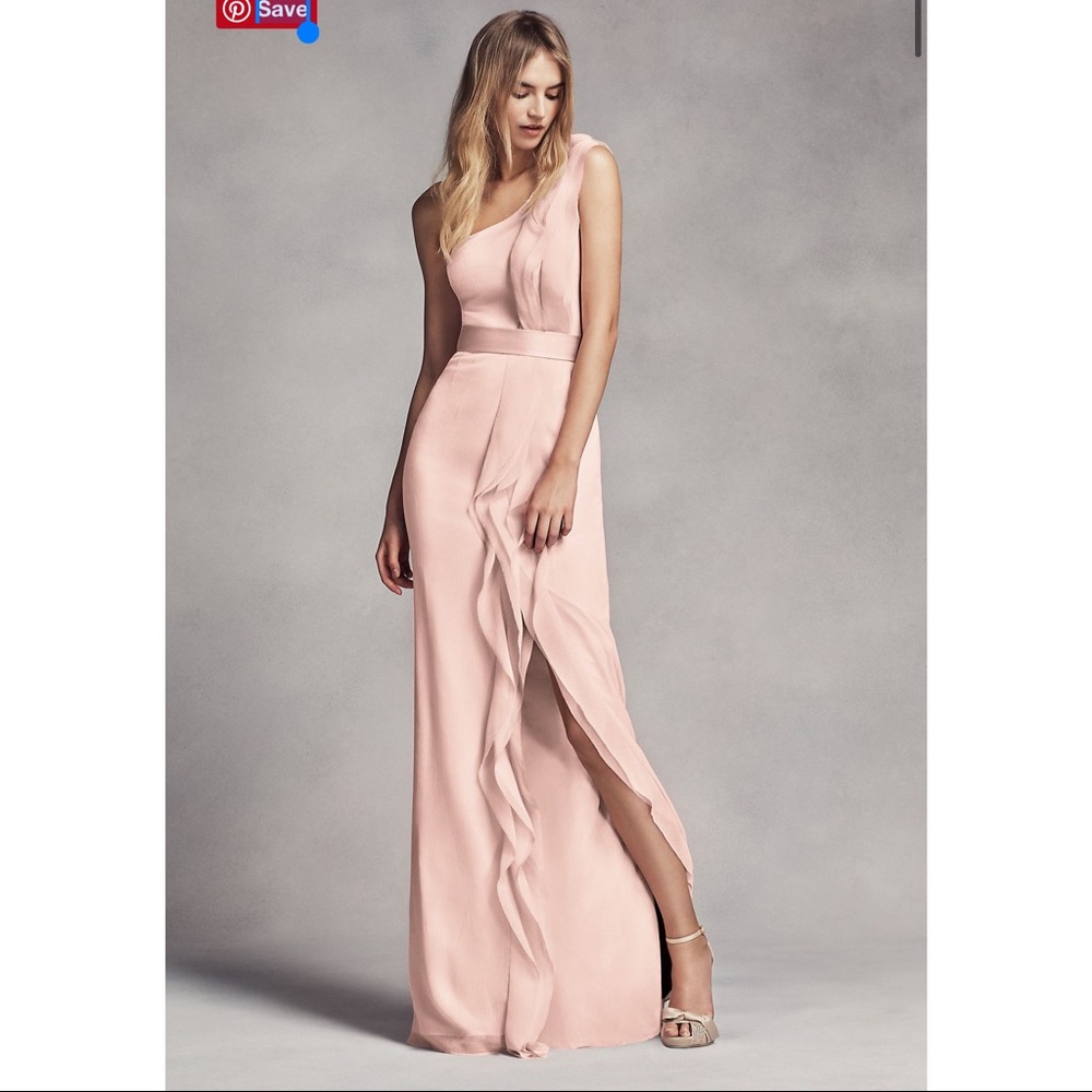 White by Vera Wang One Shoulder Bridesmaid Dress with Ruffles in Ballet